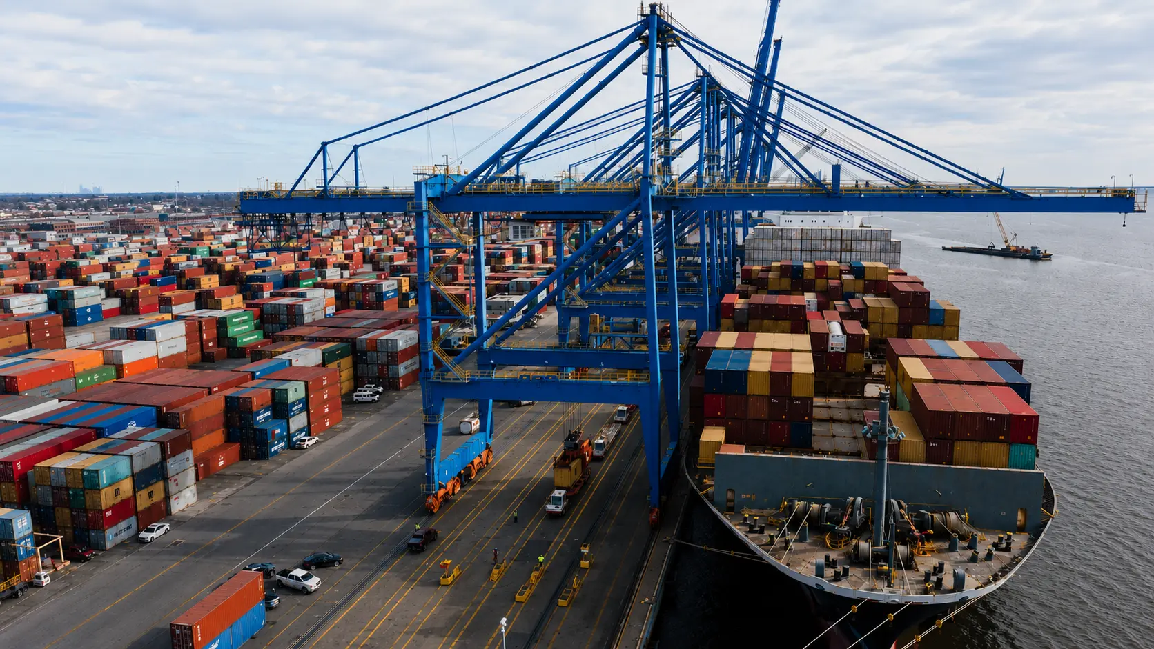 Global shipping port for international trade logistics